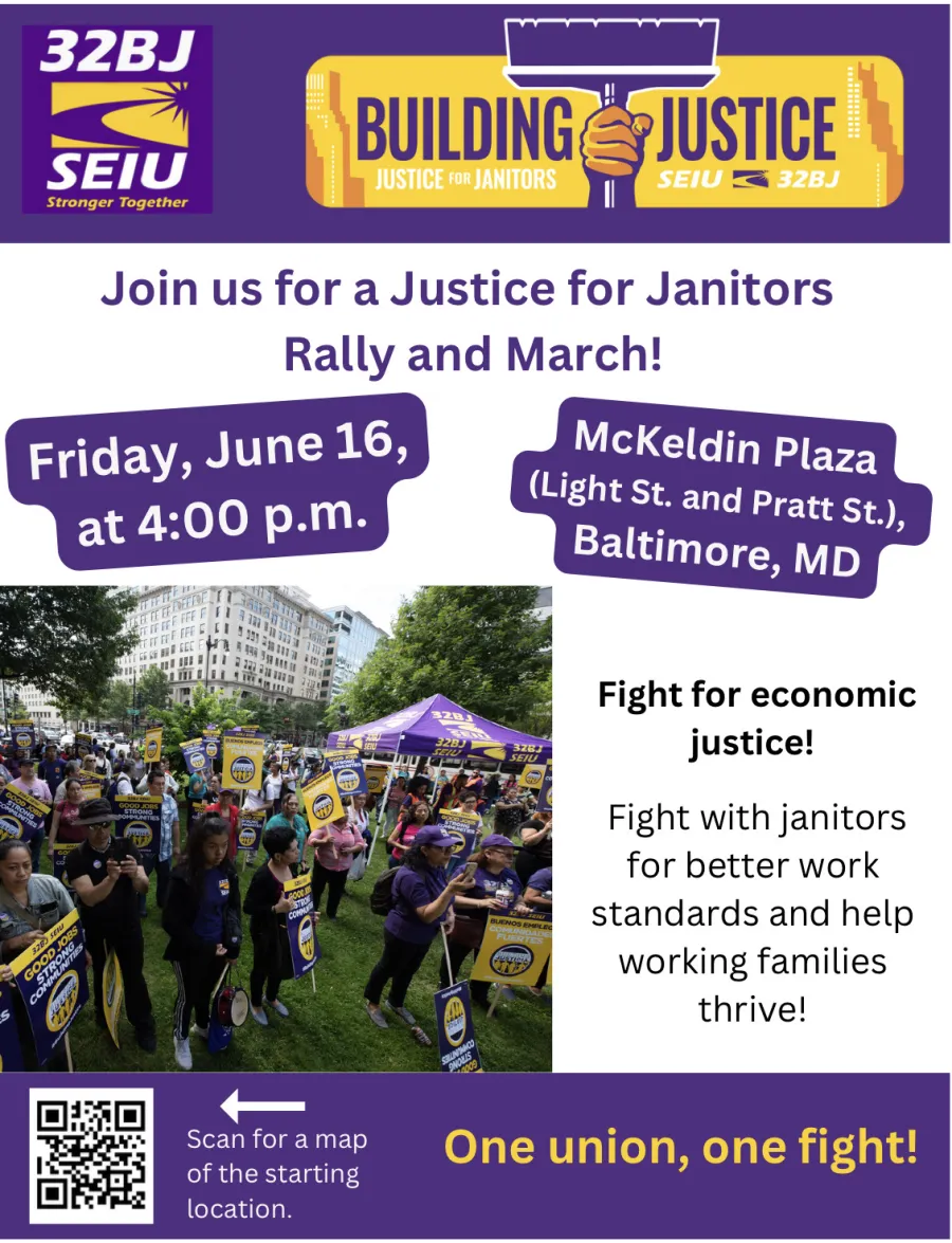 Justice for Janitors Rally & March flyer