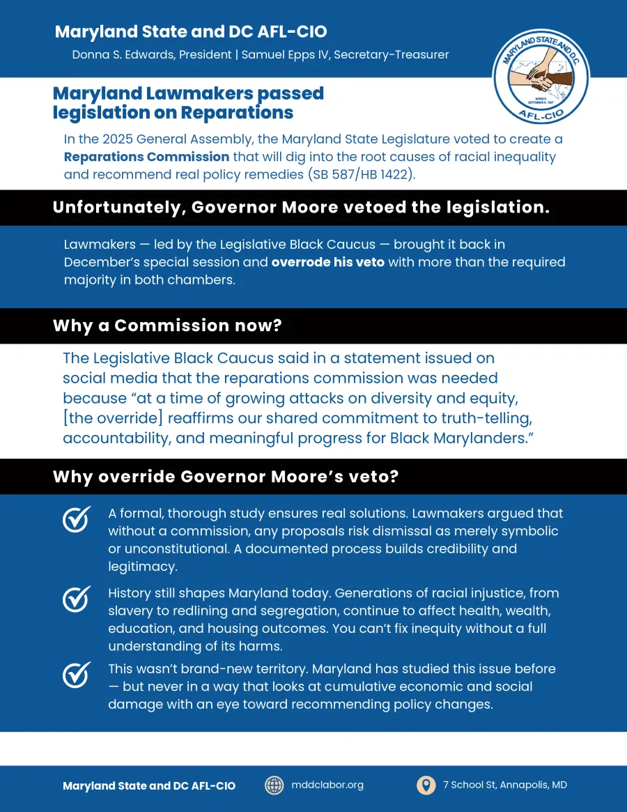 Maryland State Legislature Overrides Veto on Reparations Legislation